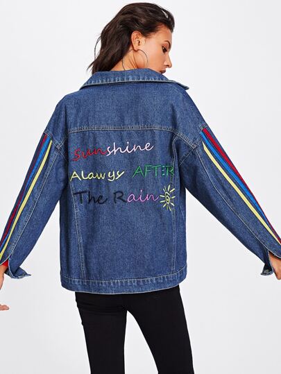 Jeans Jacke mit Band Detail und Stickereien