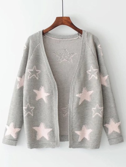Star Pattern Open Front Cardigan