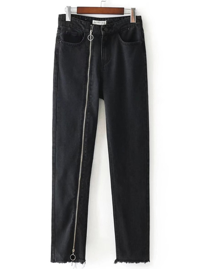 Zipper Up Frayed Edge Jeans