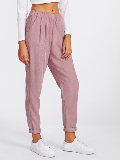Faux Flap Pocket Back Cord Peg Pants