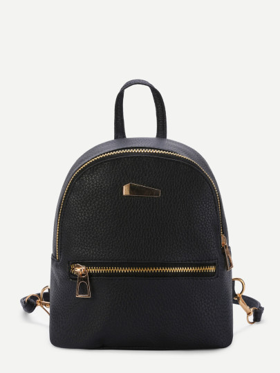 Metal Detail Front Zipper PU Backpack