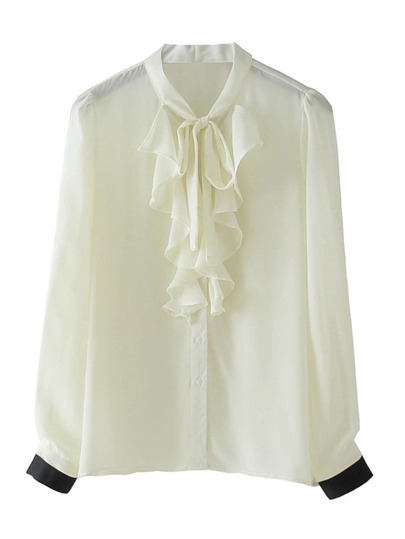 Contrast Cuff Jabot Blouse