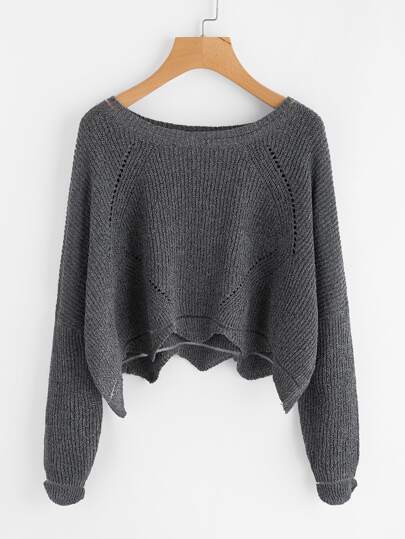 Scalloped Hem Eyelet Crop Jumper