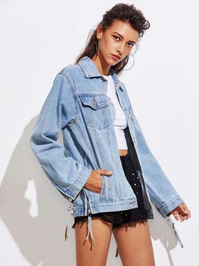 Bleach Wash Zip Detail Denim Jacket