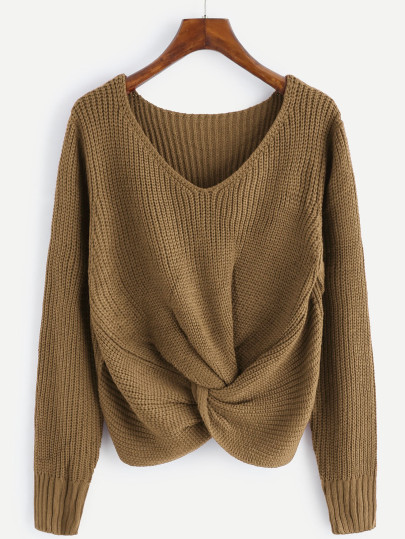V-neckline Twist Front Sweater