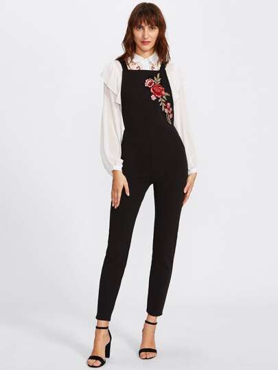 Cross Back Embroidered Applique Tailored Jumpsuit