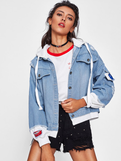 2 In 1 Jeans Jacke mit ausgefranstem Saum