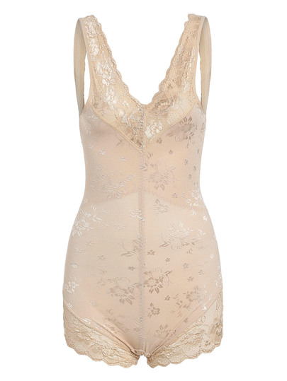 Flower Pattern Lace Insert Shaping Bodysuit