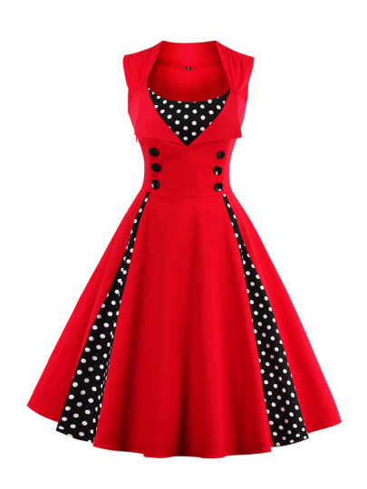 Contrast Polka Dot Flare Dress