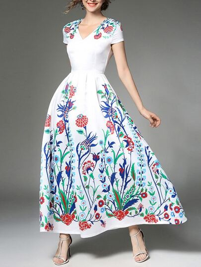 Vestido largo con estampado botánico