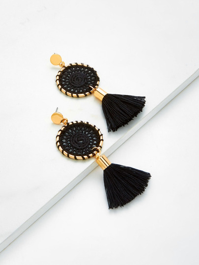 Knit Detail Tassel Drop Earrings