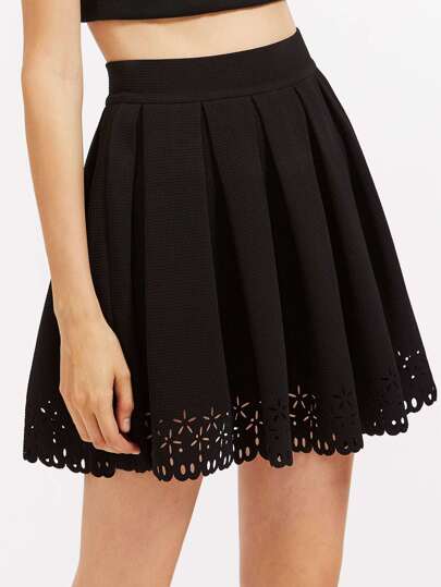 Scallop Laser Cut Box Pleated Skirt