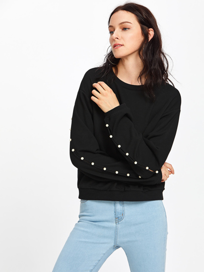 Pearl Embellished Split Sleeve Sweatshirt