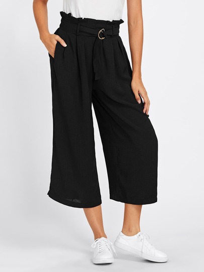Self Tie Ruffle Waist Wide Leg Pants