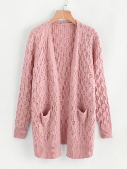 Dual Pocket Textured Geo Pattern Sweater Coat