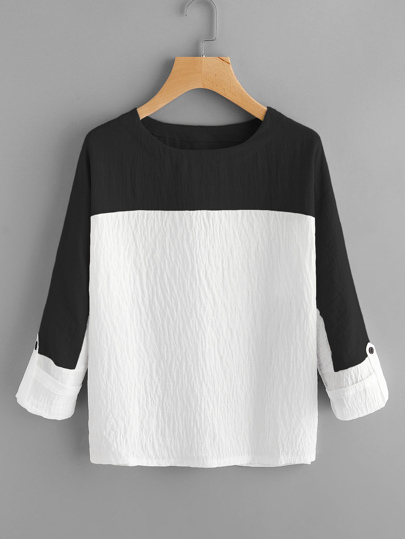 Blouse contrastée manche relevée