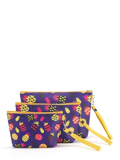 Pineapple Print Makeup Bag 3pcs