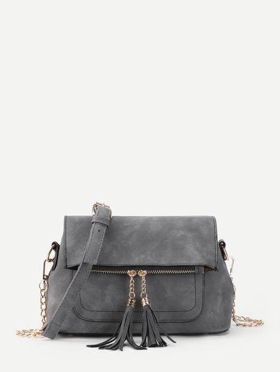 Double Tassel Detail PU Shoulder Bag