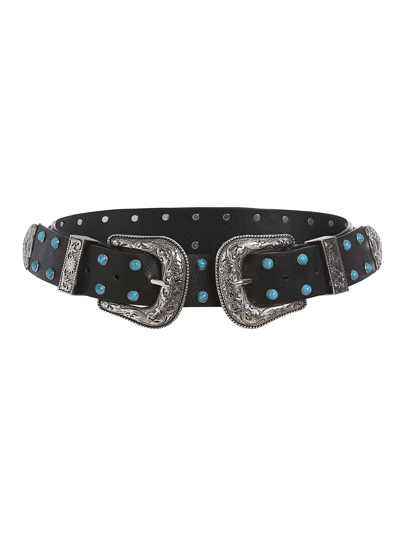 Turquoise Decorated Double Buckle PU Belt