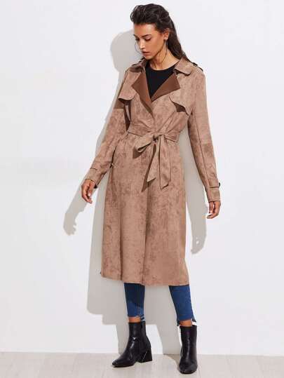 Manteau long divisé au dos avec ceinture