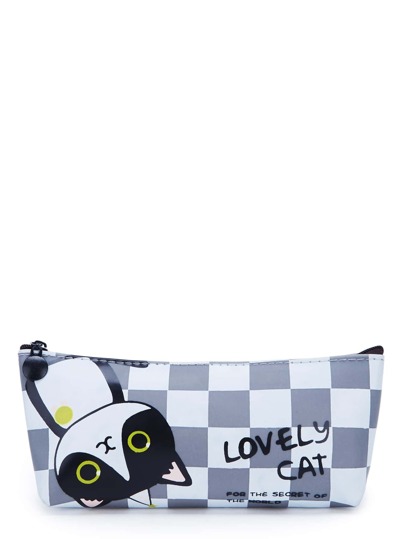 Pochette con stampa di slogan e gatto