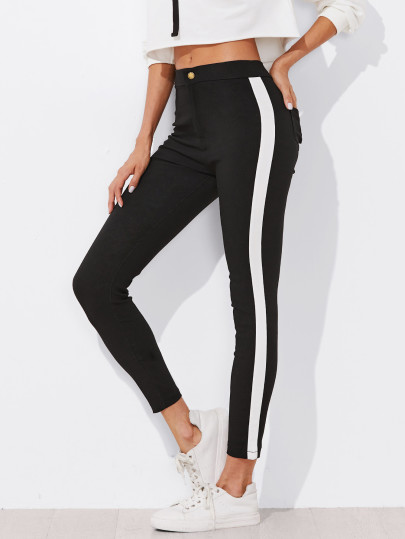 Contrast Panel Side Skinny Ankle Jeans