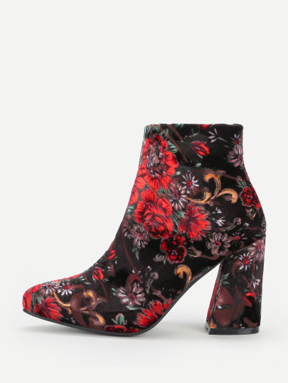 Botines tobillero de tacón cuadrado con estampado floral