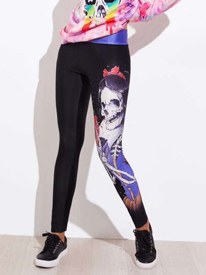 Leggings imprimé de crâne abstrait de la Toussaint