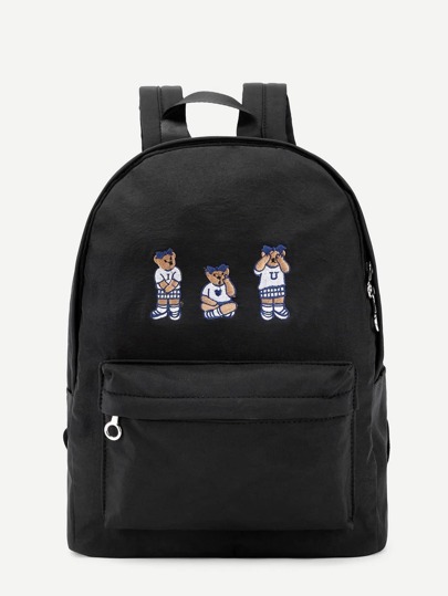 Sac à dos en nylon brodé de l\'ours avec poche avant