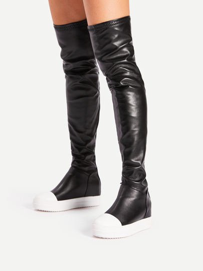 Two Tone Hidden Faux Leather Wedge Boots