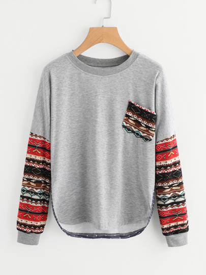 Contrast Drop Shoulder Tribal Sleeve Tee
