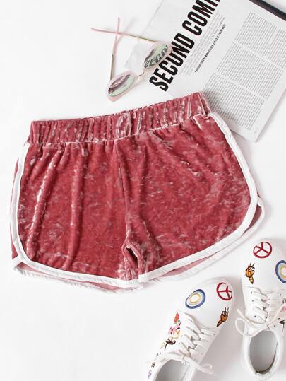 Shorts de terciopelo de cintura elástica ribete en contraste