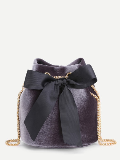 Bow Tie Decorated Velvet Bucket Bag