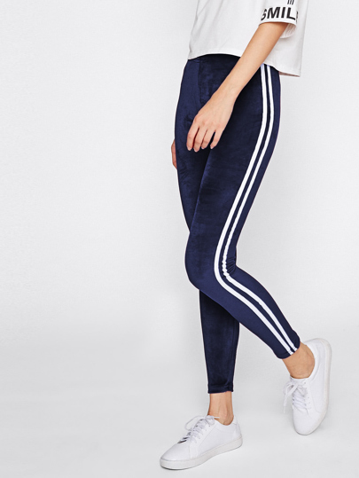 Leggins de terciopelo de lado de rayas