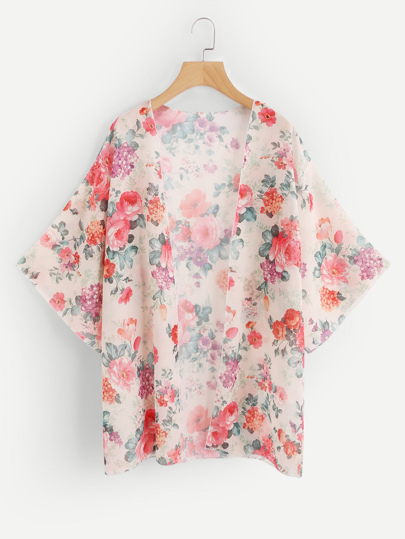 Random Florals Open Front Kimono