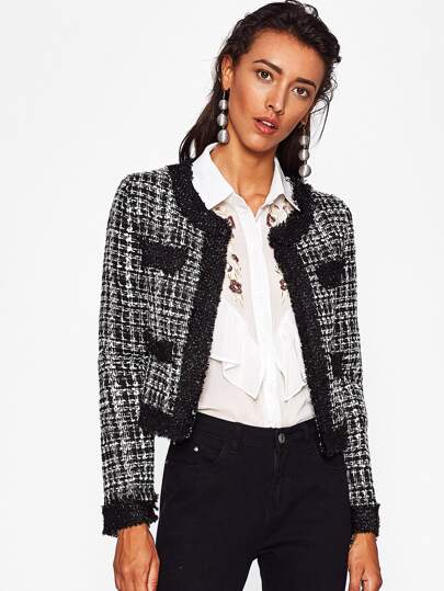 Blazer de tweed de borde crudo en contraste