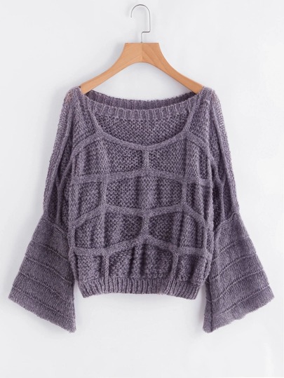 Trumpet Sleeve Geo Textured Jumper