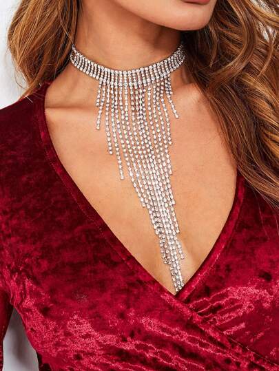 Collier délicat design de frange et la chaîne en strass