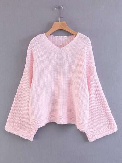 Wide Sleeve V Neckline Knitwear