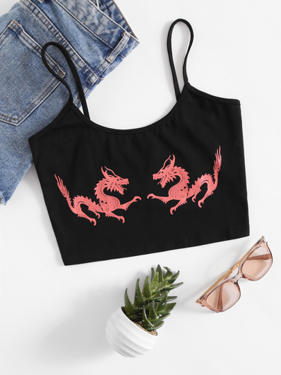 Drago Orientale Stampa Crop Cami Top