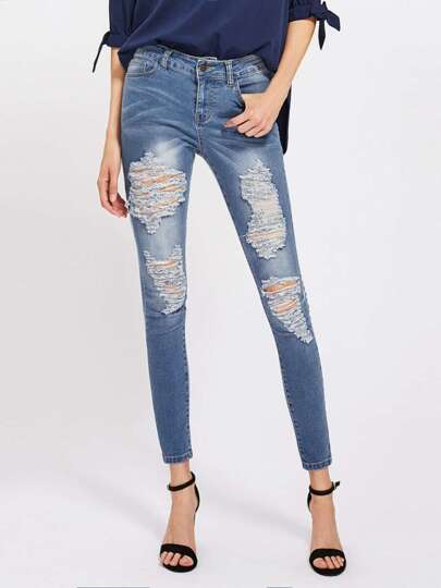Bleach Wash Distressed Jeans