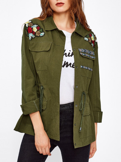 Jacke mit Blumen Stickereien und Kordelzug