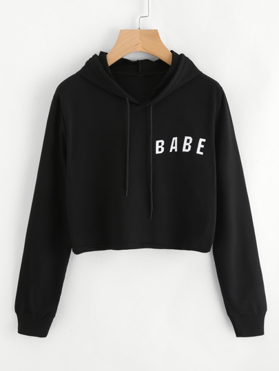 Letter Print Crop Hoodie