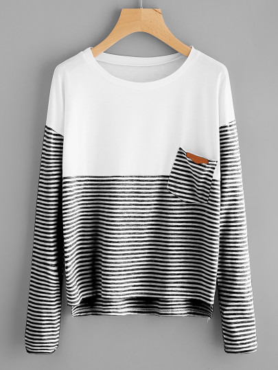 Camiseta asimétrica de rayas en contraste