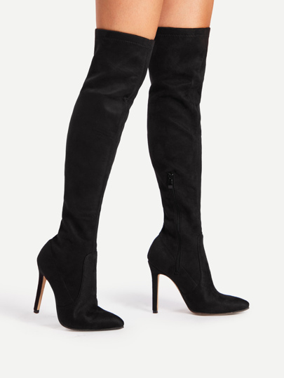 Bottes pointues au genou à talons hauts