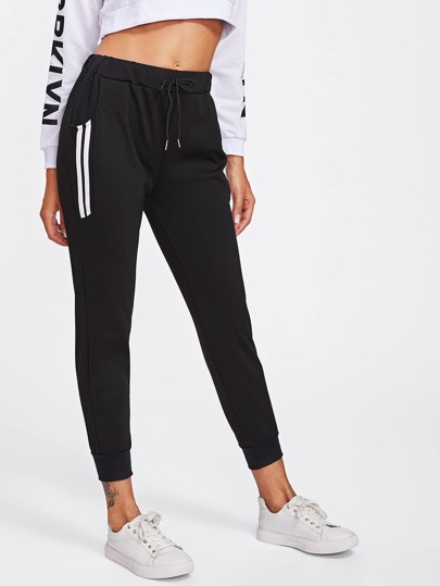 Pantalones de cintura con cordón de lado de rayas