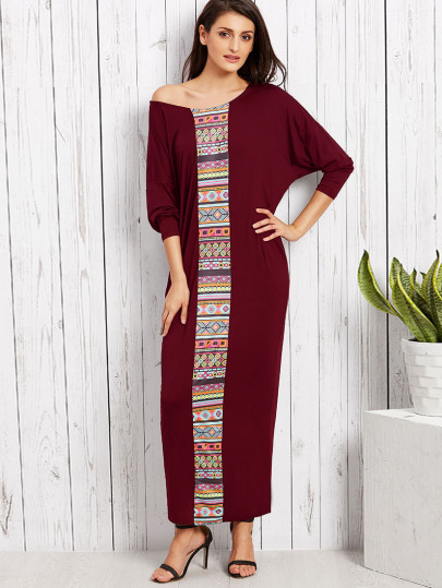 Tribal Print Dolman Sleeve Kaftan Dress