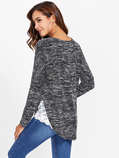 Tee avec pan incurvé dentelle floral