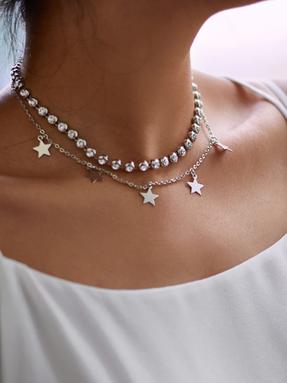 Star & Rhinestone Layered Chain Necklace