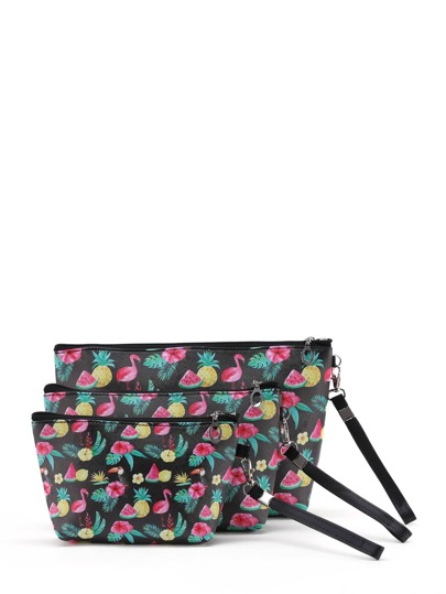 Graphic Print Pouch With Wristlet 3pcs